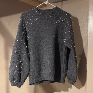 SHEIN Charcoal Pearl-Studded Sweater